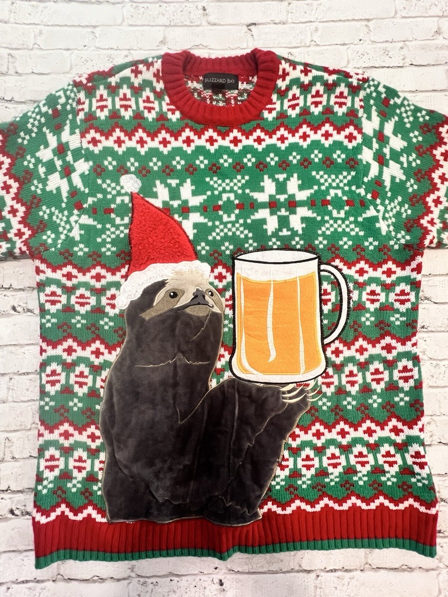 Blizzard Bay Ugly Christmas sweater Sloth with Beer Pocket Large
