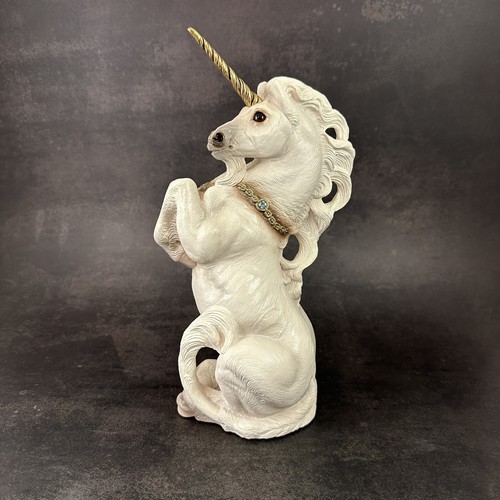 Windstone Editions White Unicorn Father Pena 1989 Blue Crystals 10.25" Tall