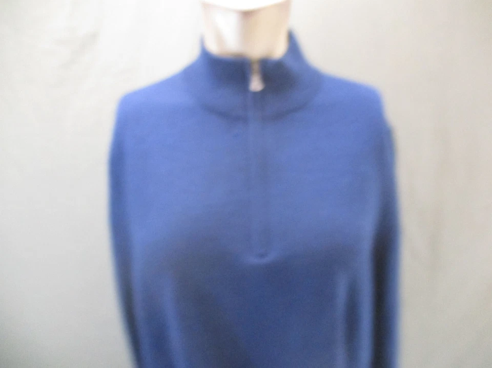 NORDSTROM Size L Mens Blue 100% Merino Wool 1/2 Zip Stand Collar Pullover 183 - Image 2 of 4
