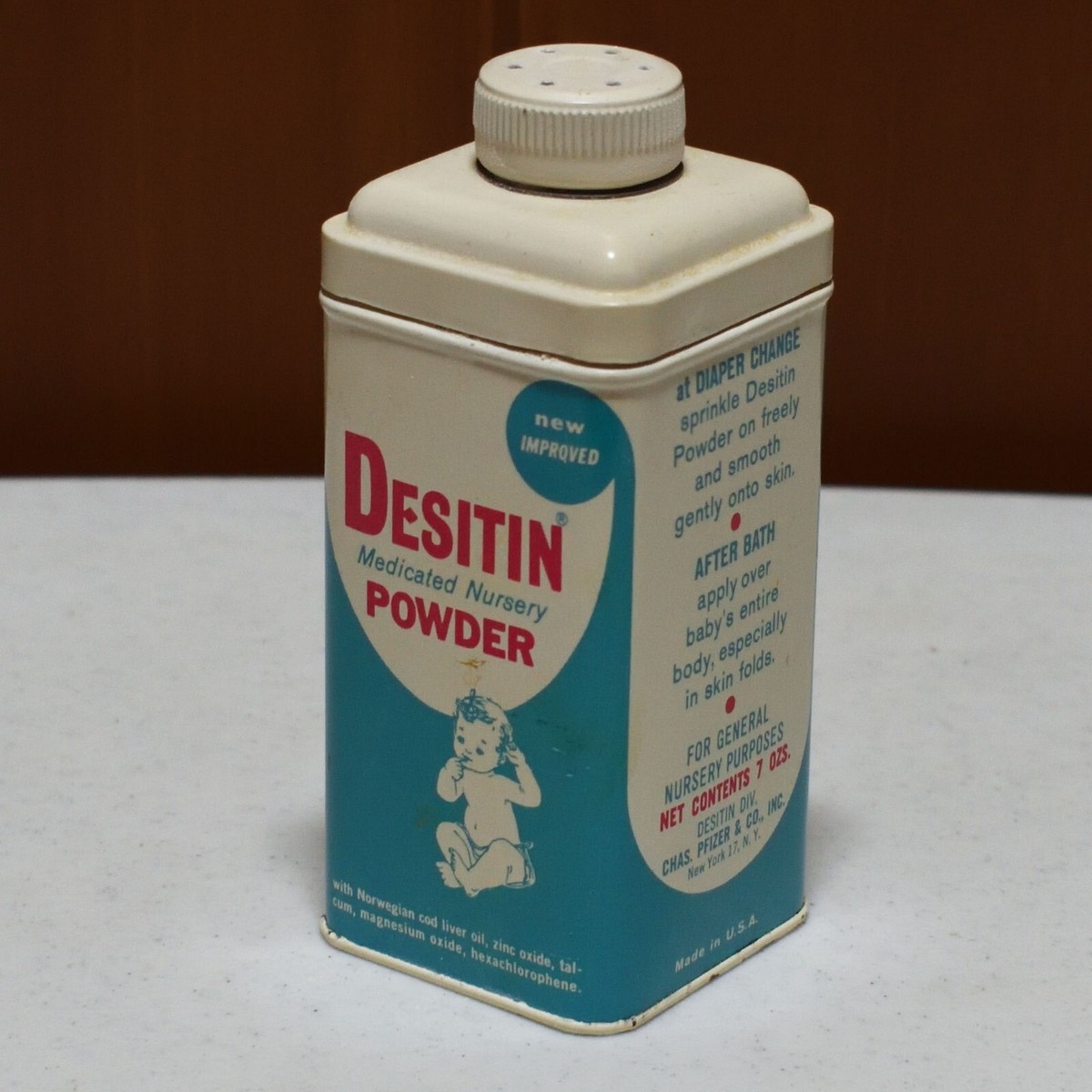 Vintage Blue Desitin Medicated Nursery Powder Tin New Improved