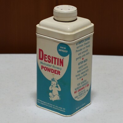 Vintage Blue Desitin Medicated Nursery Powder Tin New Improved