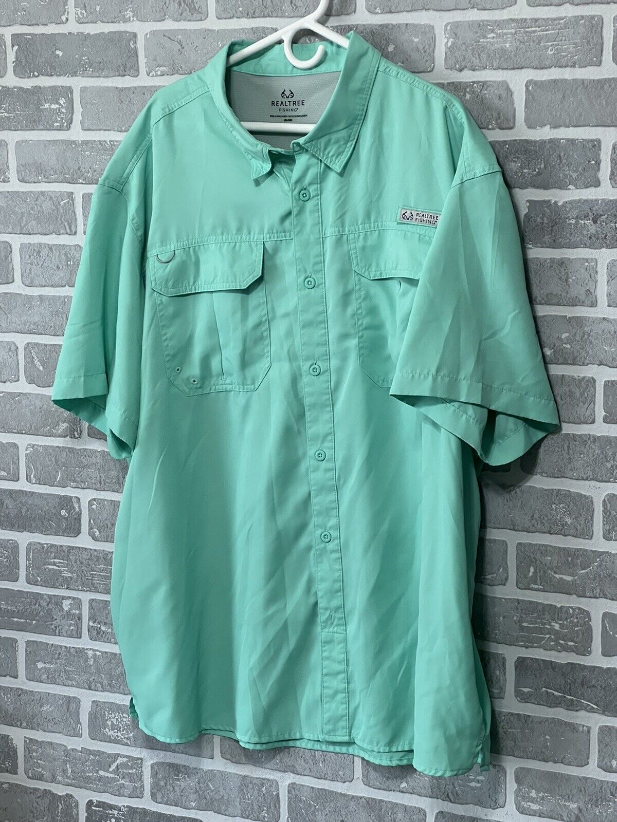 Realtree Fishing Mens 3X Aqua Short Sleeve Button Up Fishing Shirt Pockets