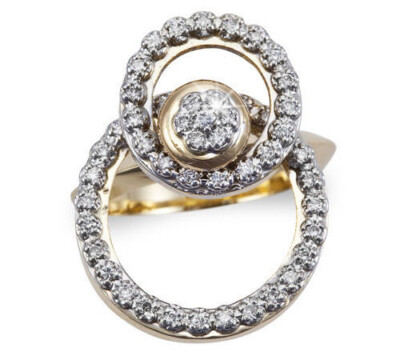 Zwei kreisbeschichtete Diamant 14k Gold Bewegungsring - FL808