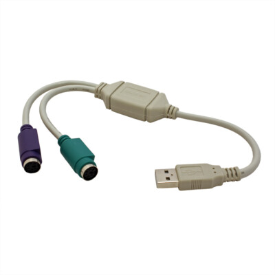 USB - 2x PS/2 Konverter, Anschlüsse: 1x USB Typ A Stecker, 2x 6pol. Mini DIN Bu.