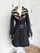 Madre Perla Firenze New Women Rabbit Fur Black Coat Jacket, Italy Sz: 46 It