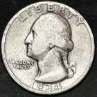 1934-P WASHINGTON SILVER QUARTER - EAGLE BACK - DETAILED OLD COIN