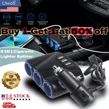 Cigarette Lighter Splitter Socket 3 USB Charger 12V Outlet Power Adapter Car