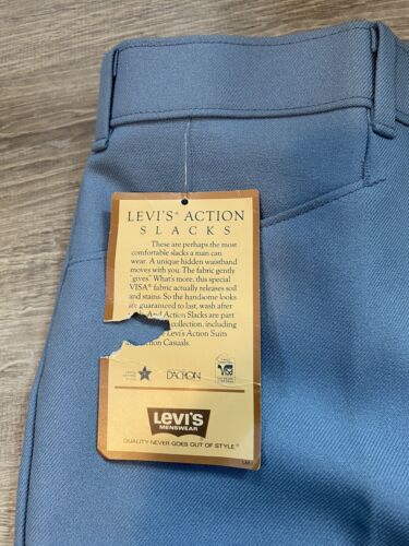 Vintage 1980’s Levis Action Slacks, Mens Blue USA STA-PREST Disco NWT Size 38x34 - Picture 2 of 11