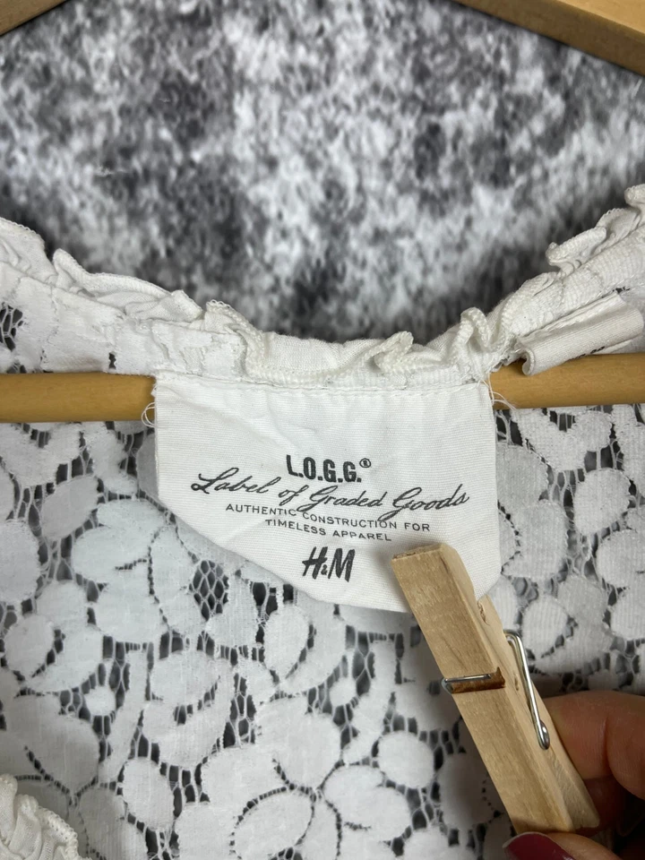 H&M Shirt Women's 8 L.o.g.g. White Floral Crochet Tank Ruffle Cottage Prairie - Image 3 of 4