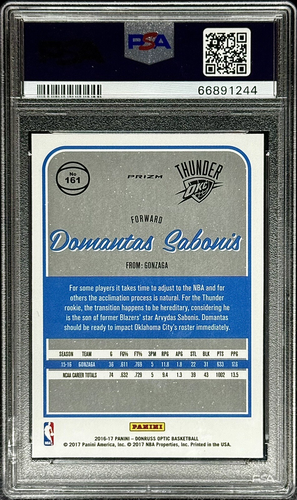 Domantas Sabonis PSA 10 - 2016 Optic #161 HOLO Rookie RC - Sacramento Kings view 2