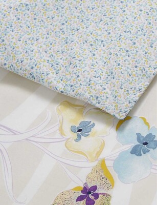 Yves Delorme Ondee King Duvet Multi Floral Print Cotton Percale Reversible NEW