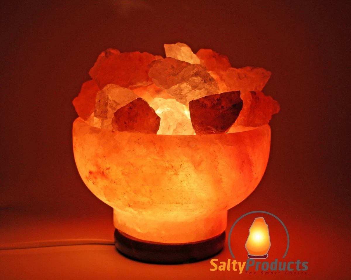 Natural Himalayan Rock Salt Fire Bowl Salt Lamp With Wooden Base And Salt Chunks