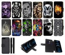 Custodia teschio gotico iPhone design flip/portafoglio 5,SE,7,8,X,XR,XS,11, Plus Pro Max