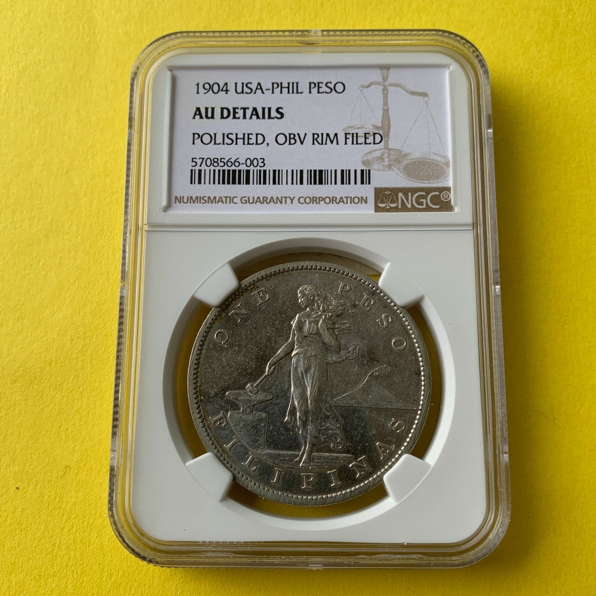 1903年 アメリカ合衆国 フィリピンペソ NGC AU DETAILS Philippines CHOPMARKED Peso 1903 S NGC AU Details 0145198