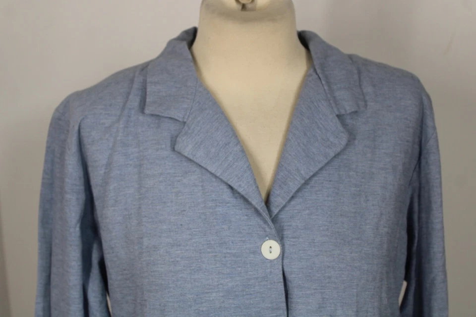 Pluto 42 L Blue Cotton Flannel Long Sleeve Button-Front Pajama Sleep Shirt Top - Image 2 of 4