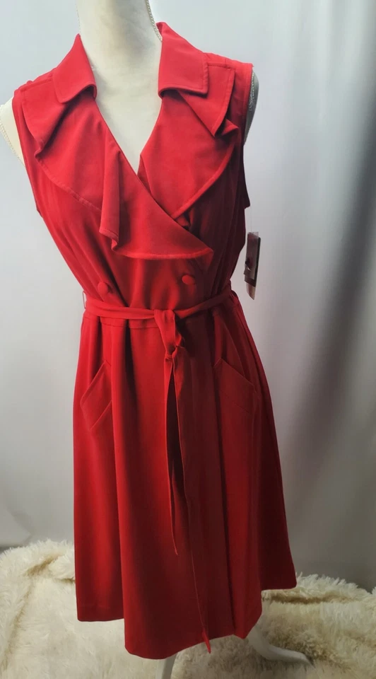 Vestido Sandra Darren Rojo Sin Mangas con Botones Talla 12 Cinturón Completamente Forrado Foto 2 de 4