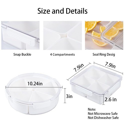 2Pack Veggie Tray with Lid for Fridge, Snackle Box Container for Party, 4 Com... - Picture 2 of 6