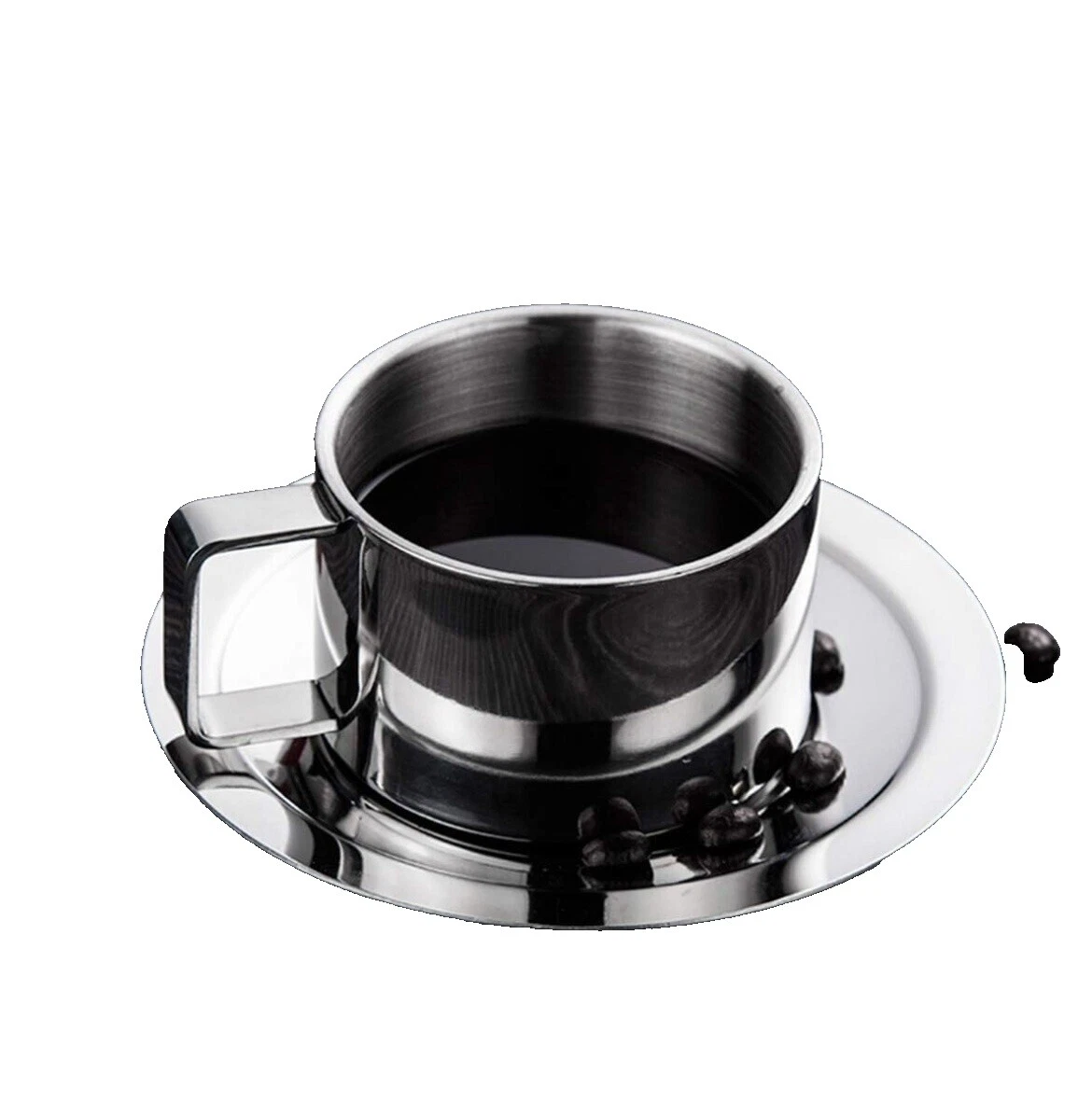 Taza de café de acero inoxidable y platillo Conjuntos