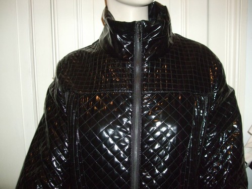 WASSERDICHTER ÖKO LEDER MANTEL LACK SCHWARZ LATEX GESTEPPT GÜRTEL L 46 NEU - Bild 4 von 12