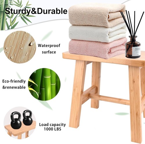 13-Inch Waterproof Bamboo Stool - Space-Saving Design for Home and Bathroom - Picture 5 of 9