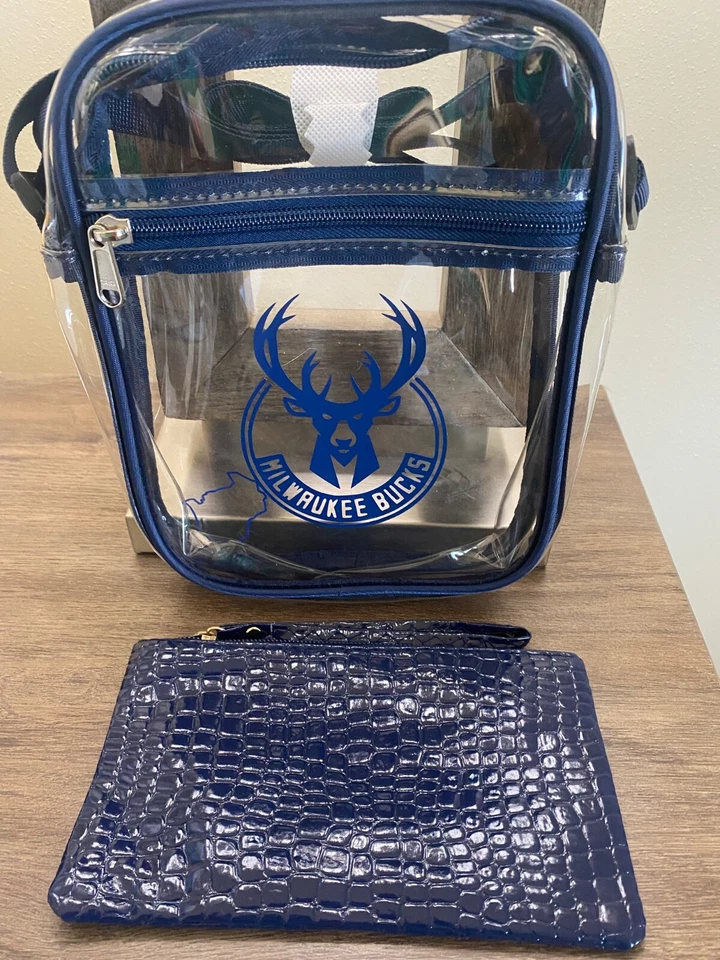 Bolso Bandolera Milwaukee Baloncesto Transparente Azul Marino Aprobado Estadio Foto 3 de 4