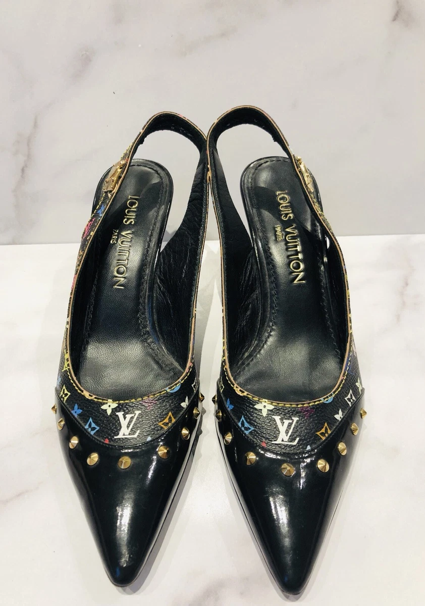 Louis Vuitton LV Black Monogram Studded Slingback Heels Shoes