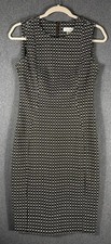 Calvin Klein Sheath Dress Womens Sz 6 Black White Geometric Sleeveless Rear Zip