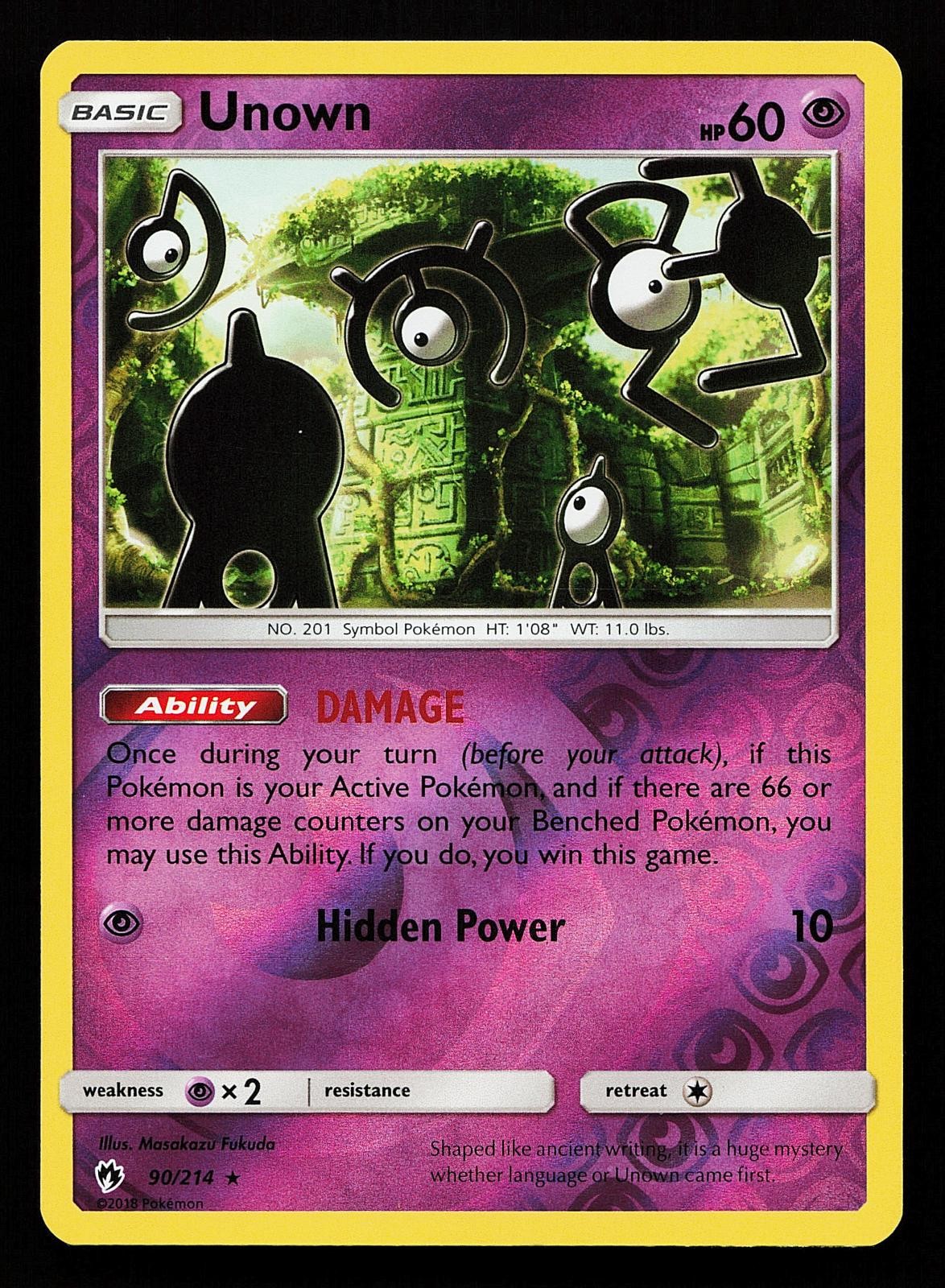 Unown 90/214 Reverse Holo Rare Lost Thunder Pokemon Card