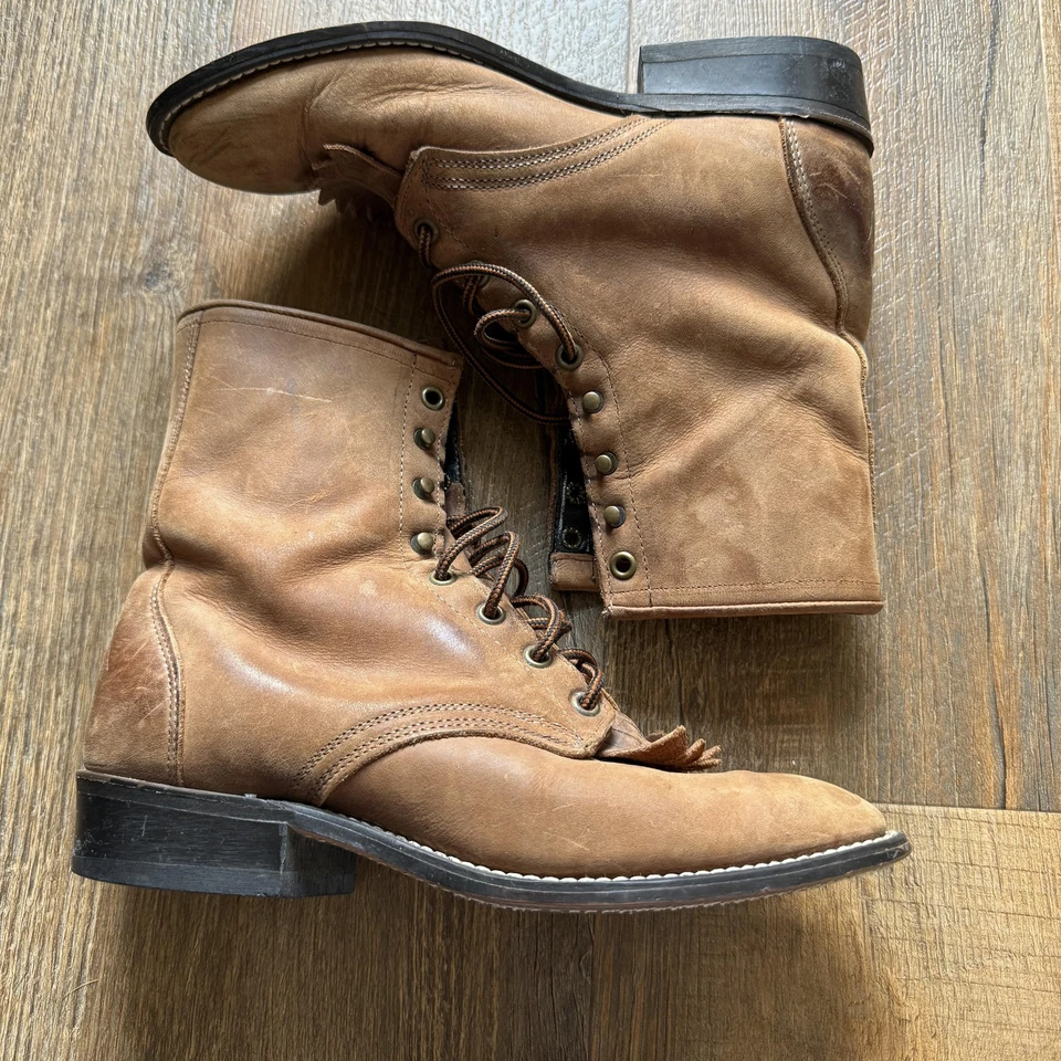 De Colección Botas Laredo Mujer 8.5 Ancho Cuero Western EE. UU. Hechas Años 90 Sin Plantillas Con Cordones Foto 2 de 4