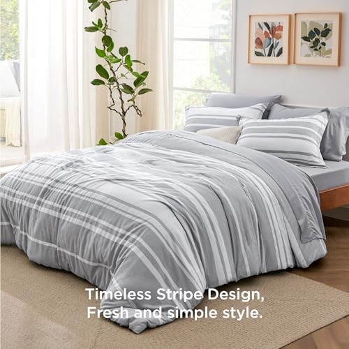 Comforter Set 7 Pieces, Grey Striped Bedding Set for Size Bed Full 01 - Grey - Picture 4 of 7