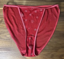 Vtg panties string bikini red Hearts Mesh size L sheer Hi Cut