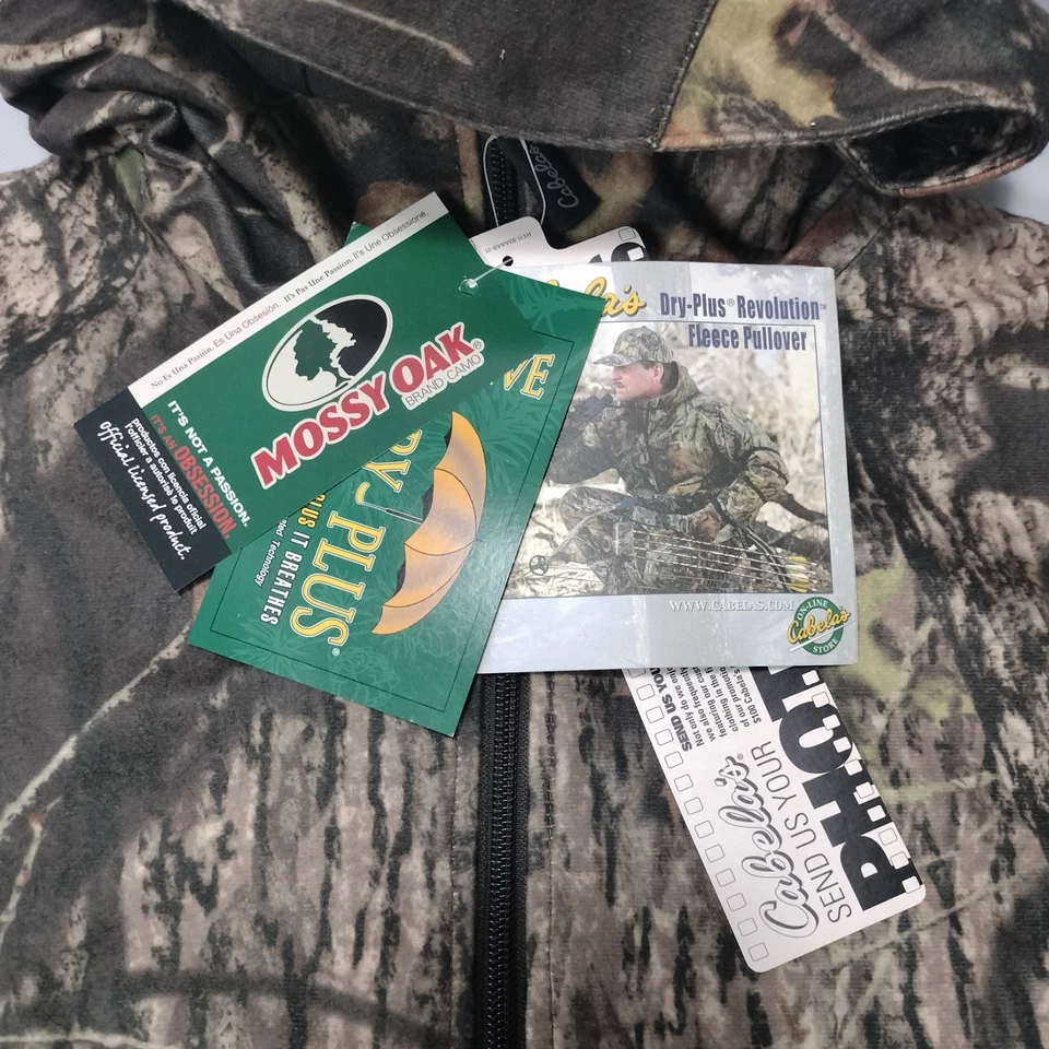 NWT Cabelas Dry Plus Mossy Oak Camo 1/4 Zip Hooded Hunting Jacket Mens Size L - Image 4 of 4