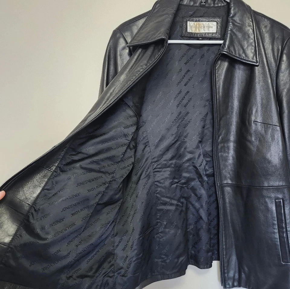 Chaqueta vintage Jones New York de cuero genuino negra con cremallera para mujer XL Foto 3 de 4