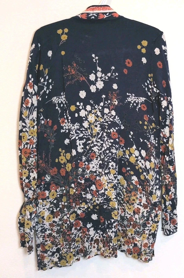 Cárdigan Daniel Rainn Para Mujer Talla Grande Cristiana Estampado Borde Azul Floral Foto 3 de 4