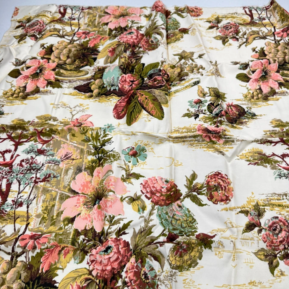 vintage quilting fabric pink green toile fruit floral cotton 35x35 1 yards - Image 4 of 4