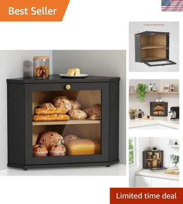 Stylish Bamboo Corner Bread Box with Magnetic Closer - Perfect Kitchen Accent
