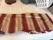 Waverly Capulet Stripe Valance Red Gold Tiered Scalloped Button Trim 80 x 18"