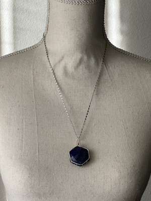 Silver Wire Wrapped Blue Stone Pendant Necklace   Handmade