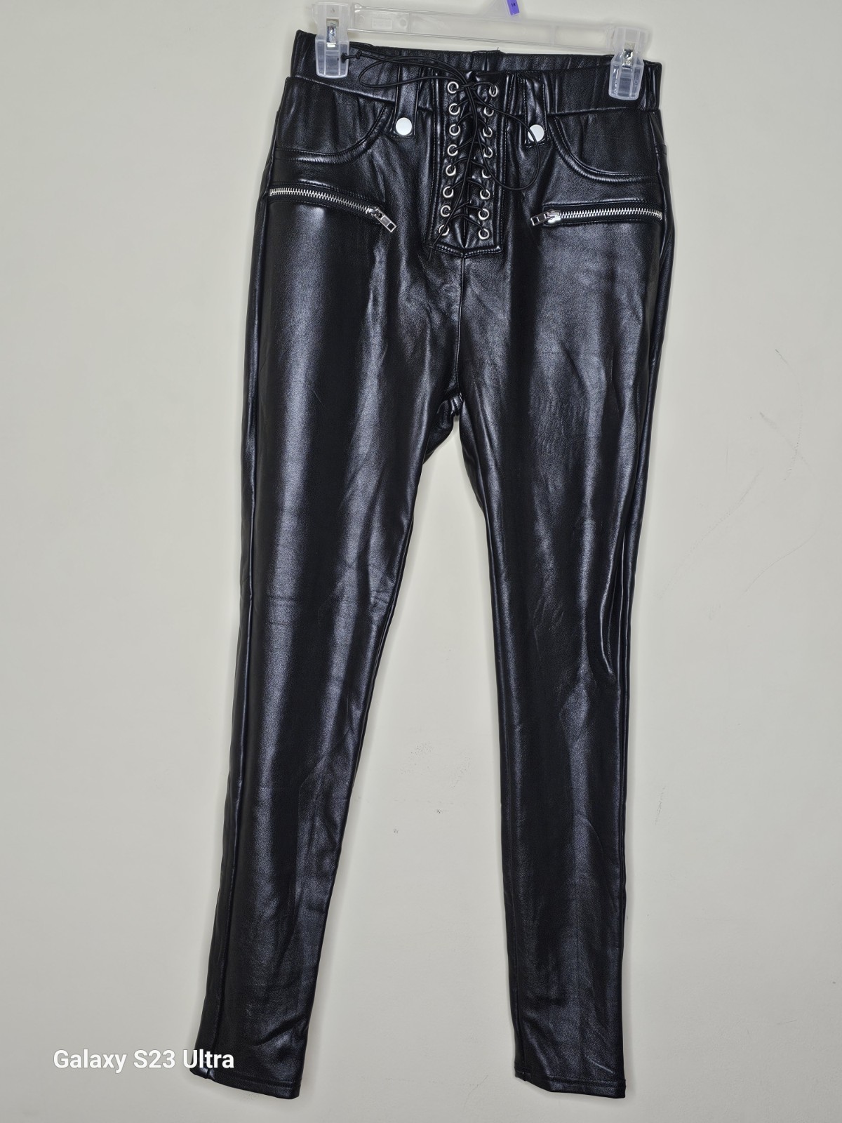 Akira Black Faux Leather Lace-Up Zip Skinny Pants