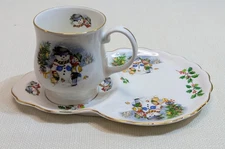 Leonardo Canziani Christmas Snowman Fine Bone China England Luncheon Plate & Cup