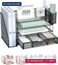 WALI Desk File Organizer, 4 Tier Desktop Paper Letter Tray Organizer with Drawer