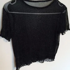 UNKNOWN BRAND Black Sheer Glitter Crop Top NWOT SZ 18" Armpit To Armpit