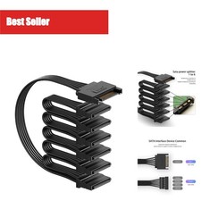SATA Power Splitter Cable 15 Pin to 6 SATA Connectors HDD SSD Black