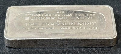 1973 2000 Grain .999 Fine Silver Bunker Hill Mine & Franklin Mint