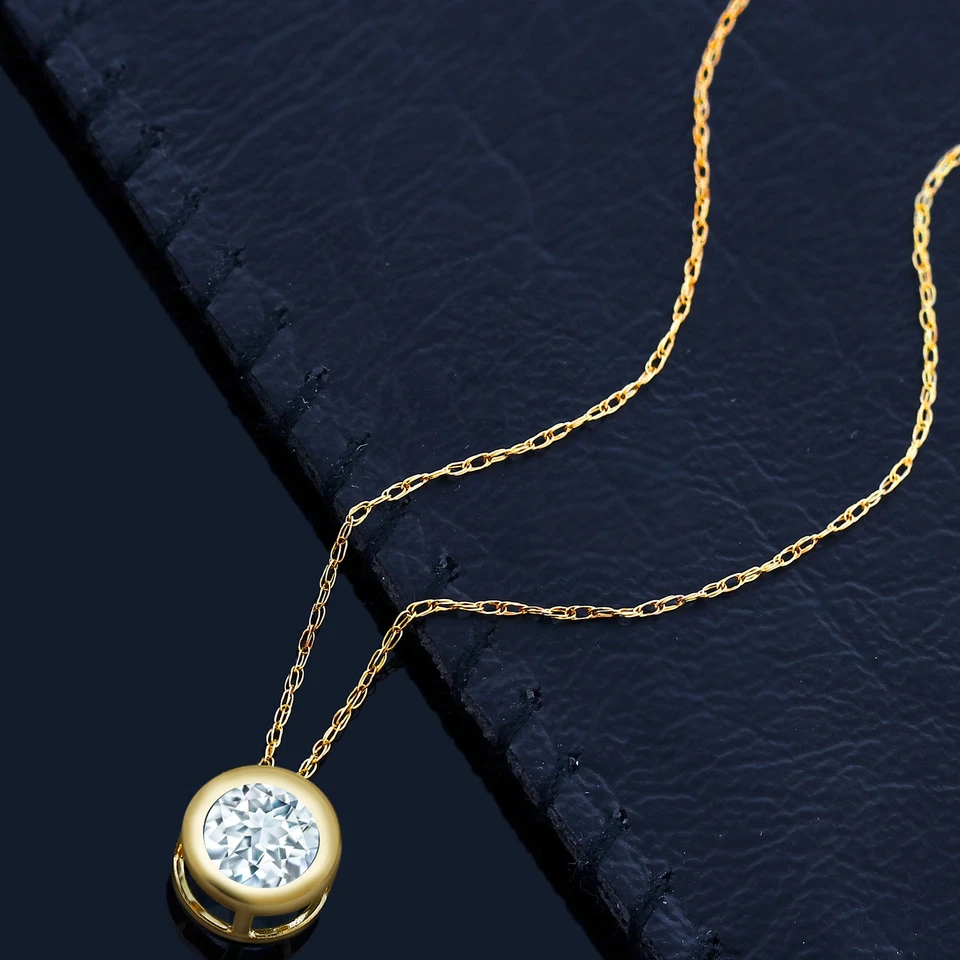 Collar colgante de aguamarina de oro amarillo de 14 quilates para mujer (0,75 quilates, piedras preciosas Foto 3 de 4