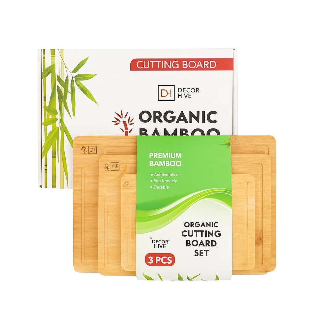 Bamboo Cutting Board Set of 3 – Small & Large Cutting Boards for Kitchen, Non...