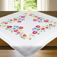 Stickpackung Blumen Stickdecke 80X80 Cm Spannstich Vorgezeichnet Stickset