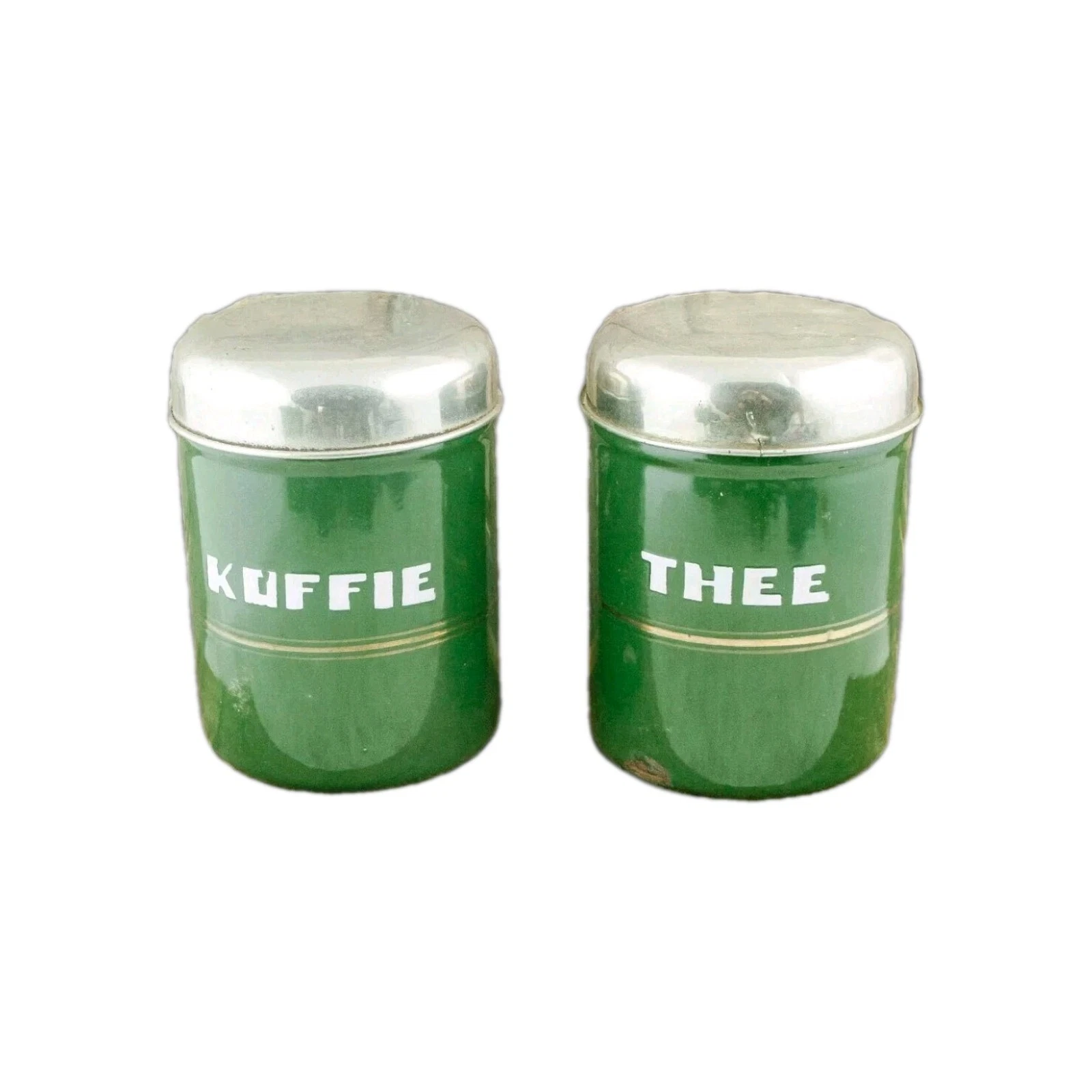 Vintage CANISTER SET Offwhite Enamel Coffee Tea Dutch Enamelware storage jars