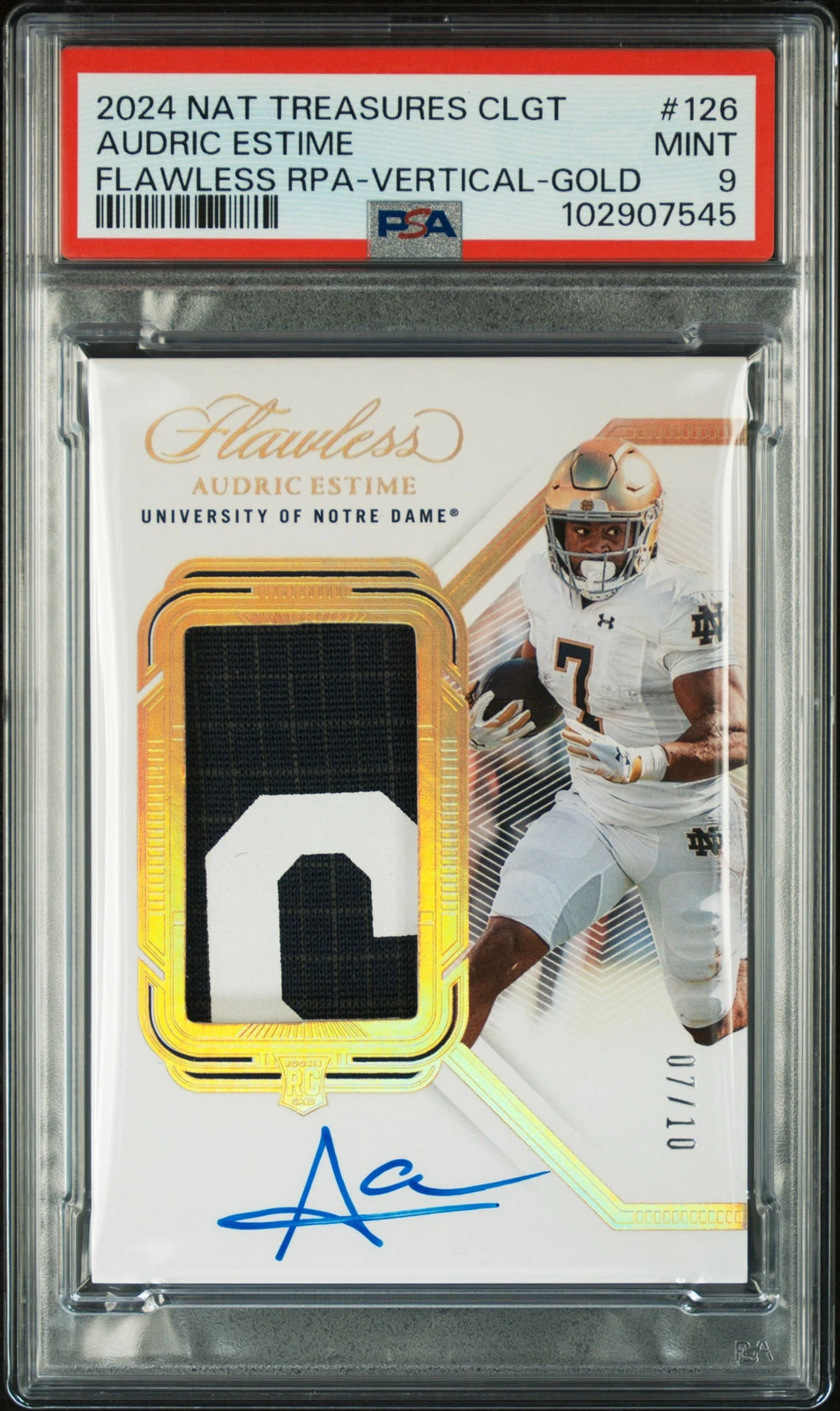 Audric Estime Panini National Treasures Collegiate Flawless Rookie Patch Autographs #126 Gold Vertical