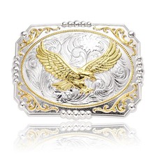 Western Belt Buckle for Men, Big Belt Buckles Engraved Golden Soaring Eagle, ...
